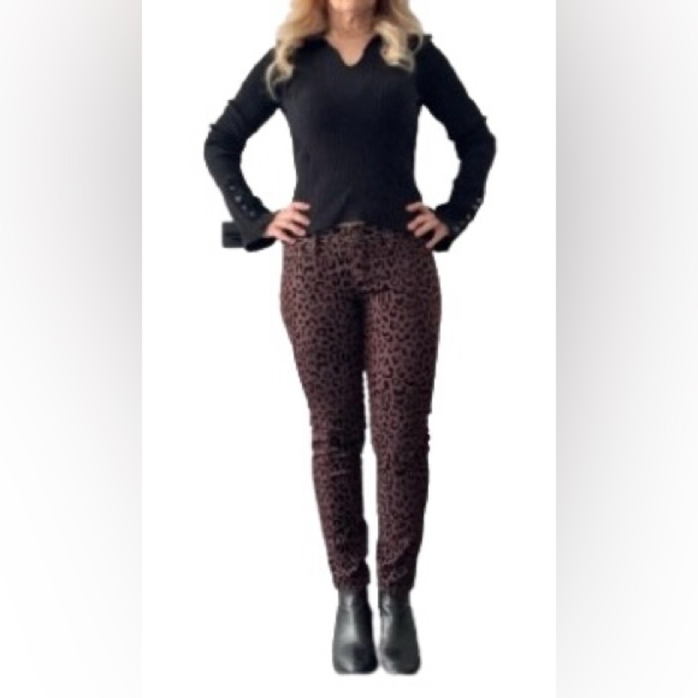 Free People soft velvet black and brown leopard print skinny pants.